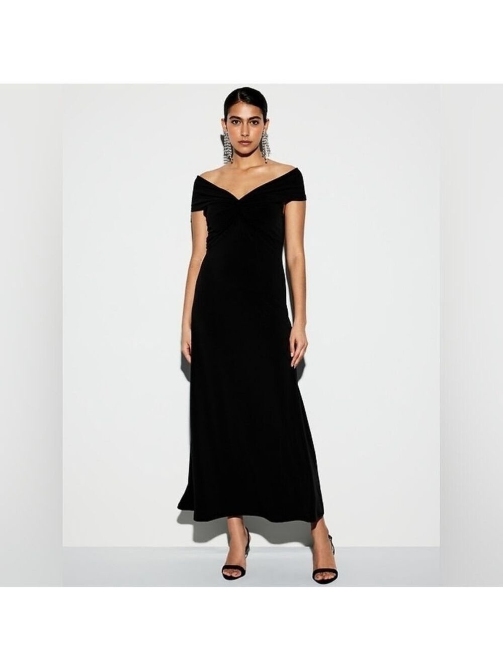 The Occasion by Old Navy Black Off the Shoulder Maxi Length Gown NWOT S Tall